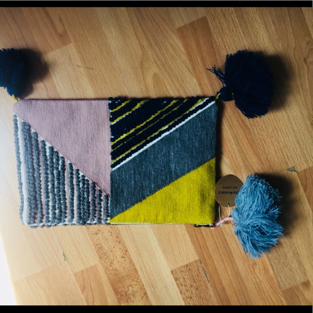 NWT Paper Source Exclusive Pom pom Embrd Pouch
